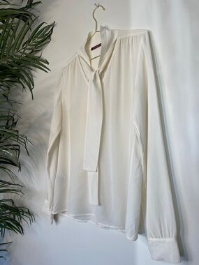99. COMPTOIR DES COTONNIERS | 100% Silk Bow Tie Blouse | Cream | 20/26